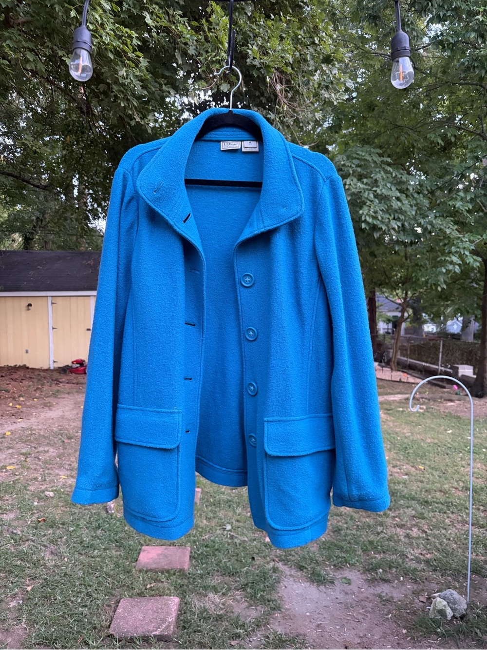 L.L.Bean Men’s M 100% Wool Teal Blue Barn Coat Jacket Button Front